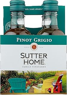 Sutter Home Pinot Grigio White Wine, 187mL Wine Bottles (4 Pack)