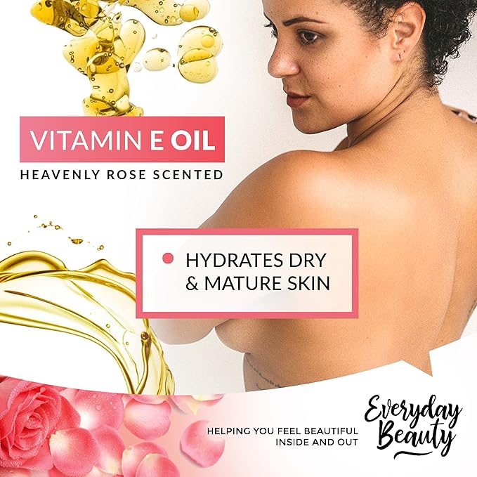 Organic Vitamin E Oil Heavenly Rose Scented USDA Certified 100% All Natural Plant Based 1 Fl Oz Glass Bottle & Dropper - Lightweight Great for Scars After Surgery - Reduce Wrinkles, Anti Aging