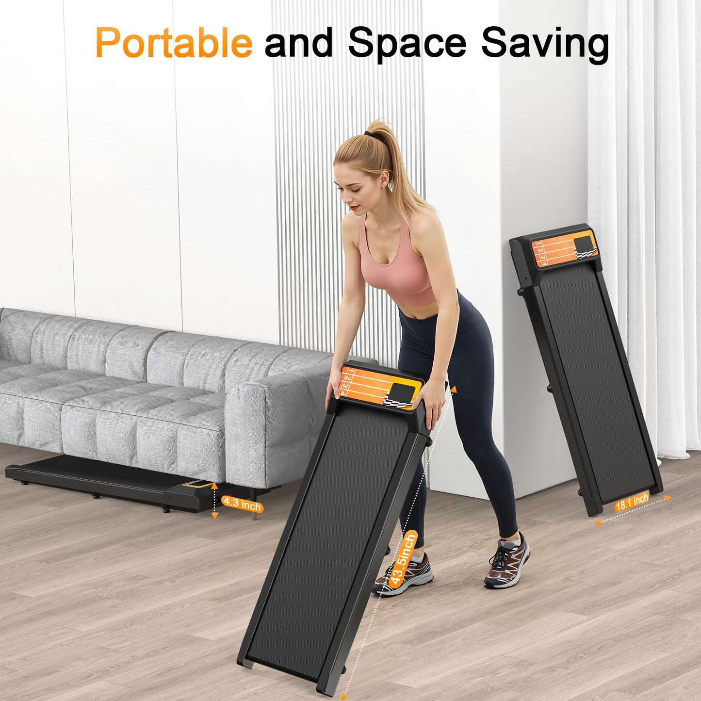 Walking Treadmill Pad with Incline and Handle Bar, Silent and Fitness Equipment, Treadmill with 4-in-1 Modes, Easy Assembly, Portable Home Gym Equipment (Yellow)