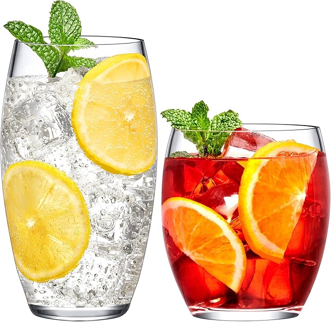 Amazing Abby - Fraternity - 12-Ounce and 16-Ounce Plastic Tumblers (Set of 8), Plastic Drinking Glasses, All-Clear Reusabl...