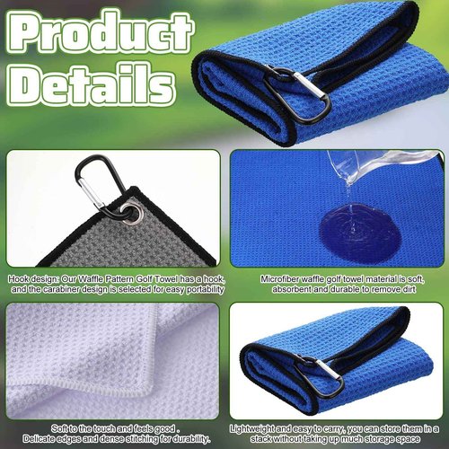 Batiyeer 50 Pcs Golf Towels Bulk for Bags 16'' x 16'' Microfiber Waffle Pattern Golf Towel with Clipfor Mini Tournament, Club, Yoga, Fitness (Multi Colors)