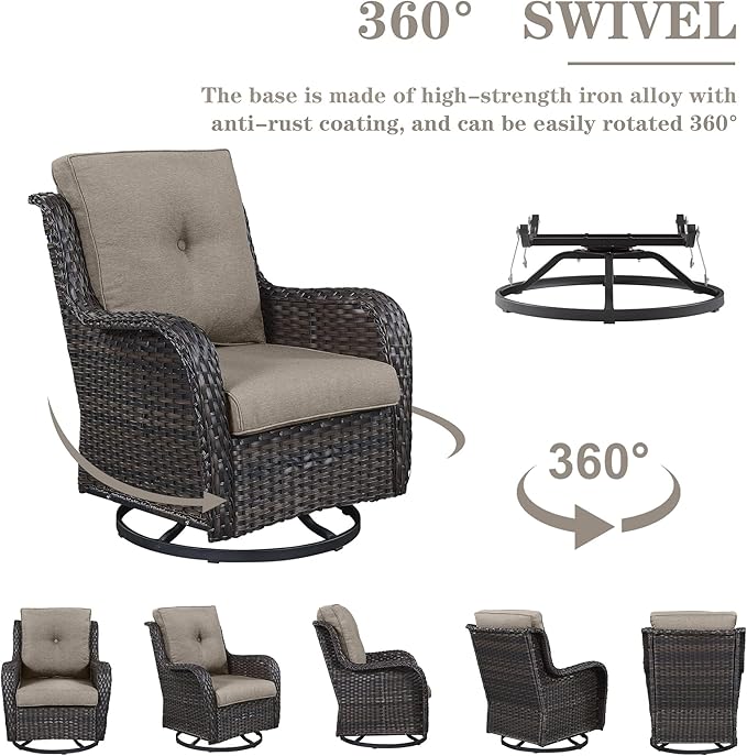 Belord Outdoor Patio Furniture Set - 7 Piece Brown Wicker Conversation Patio Furniture Set All Weather Swivel Chairs with Ottoman and Loveseat Glider Chair for Deck Balcony Backyard