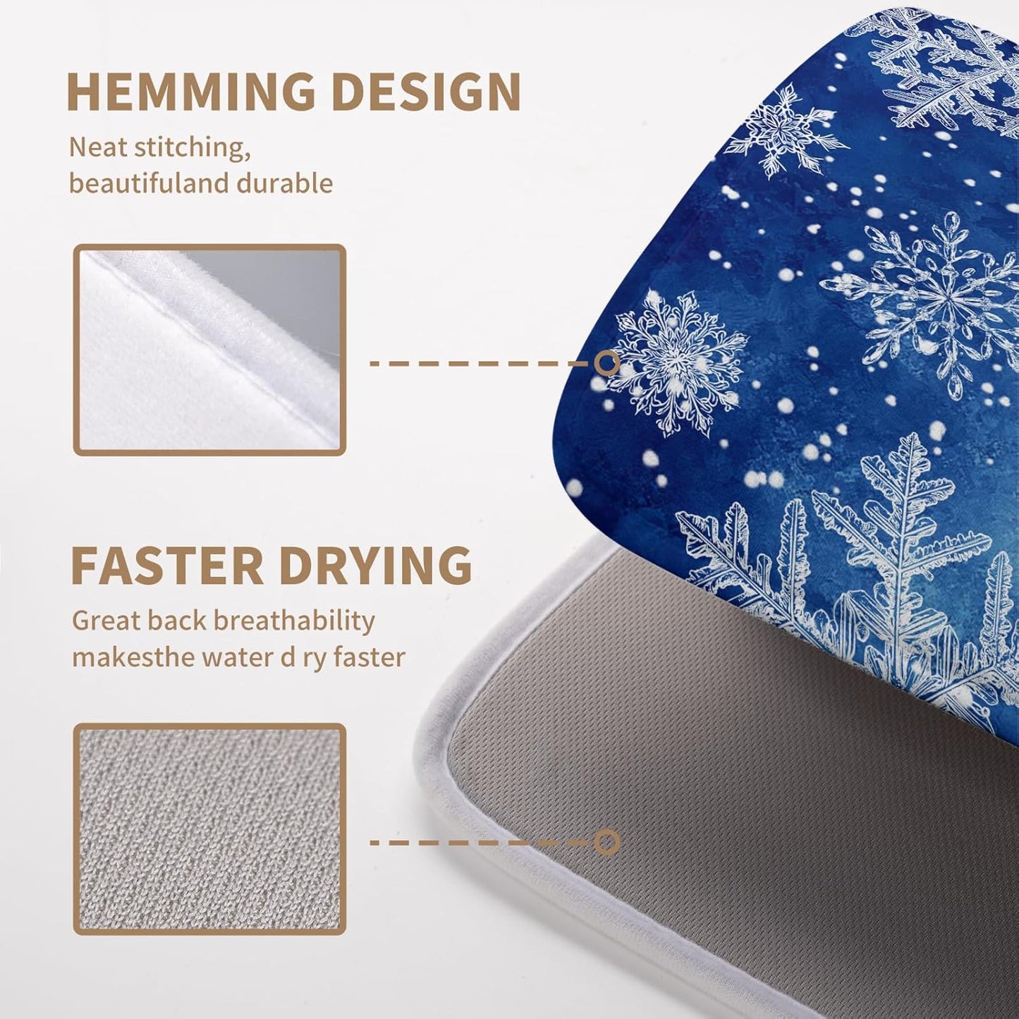 Winter Blue Snowflake Dish Drying Mat for Kitchen Counter Merry Christmas Snowflakes Drying Mats Xmas Holiday Dish Draining Mat Microfiber Absorbent Dish Drainer Rack Pad 16x18 Inch