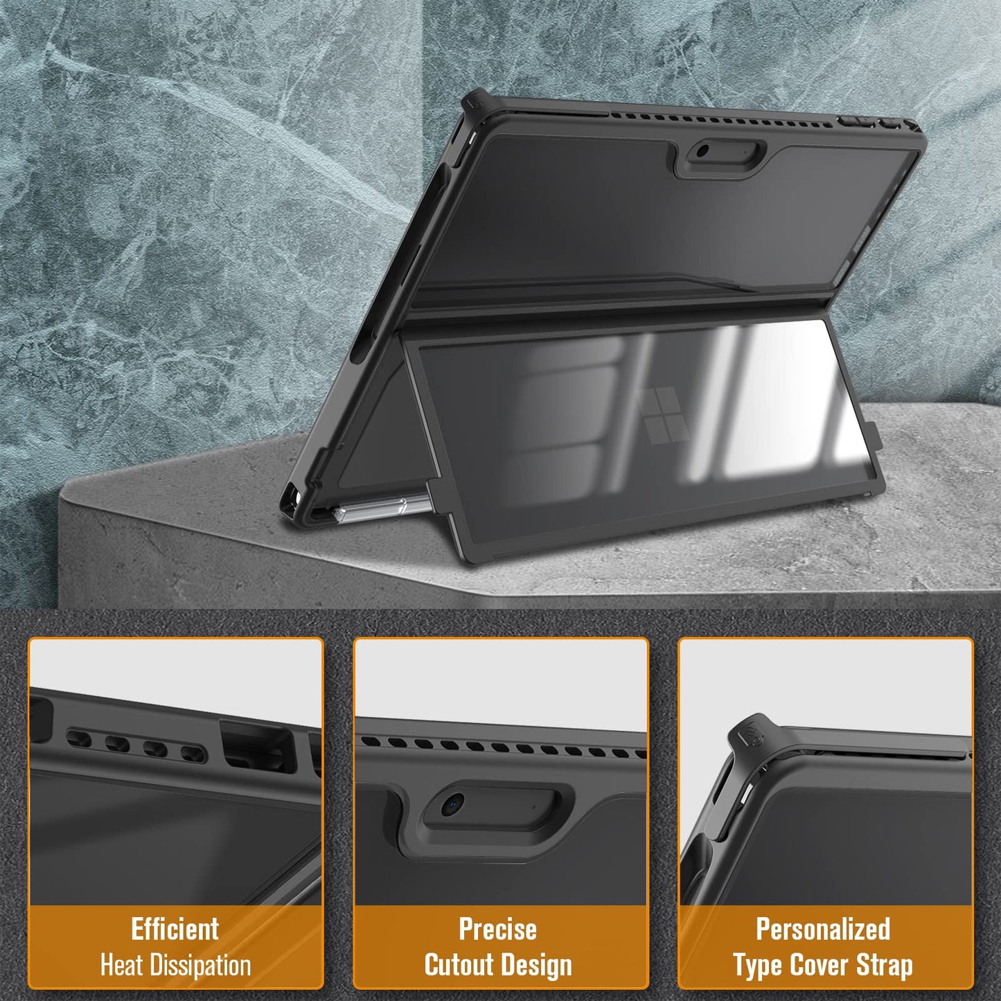 Fintie Hard Case For 13 Inch Microsoft Surface Pro 11/10/9 - Shockproof Folio Rugged Cover With Clear Transparent Back Shell Com