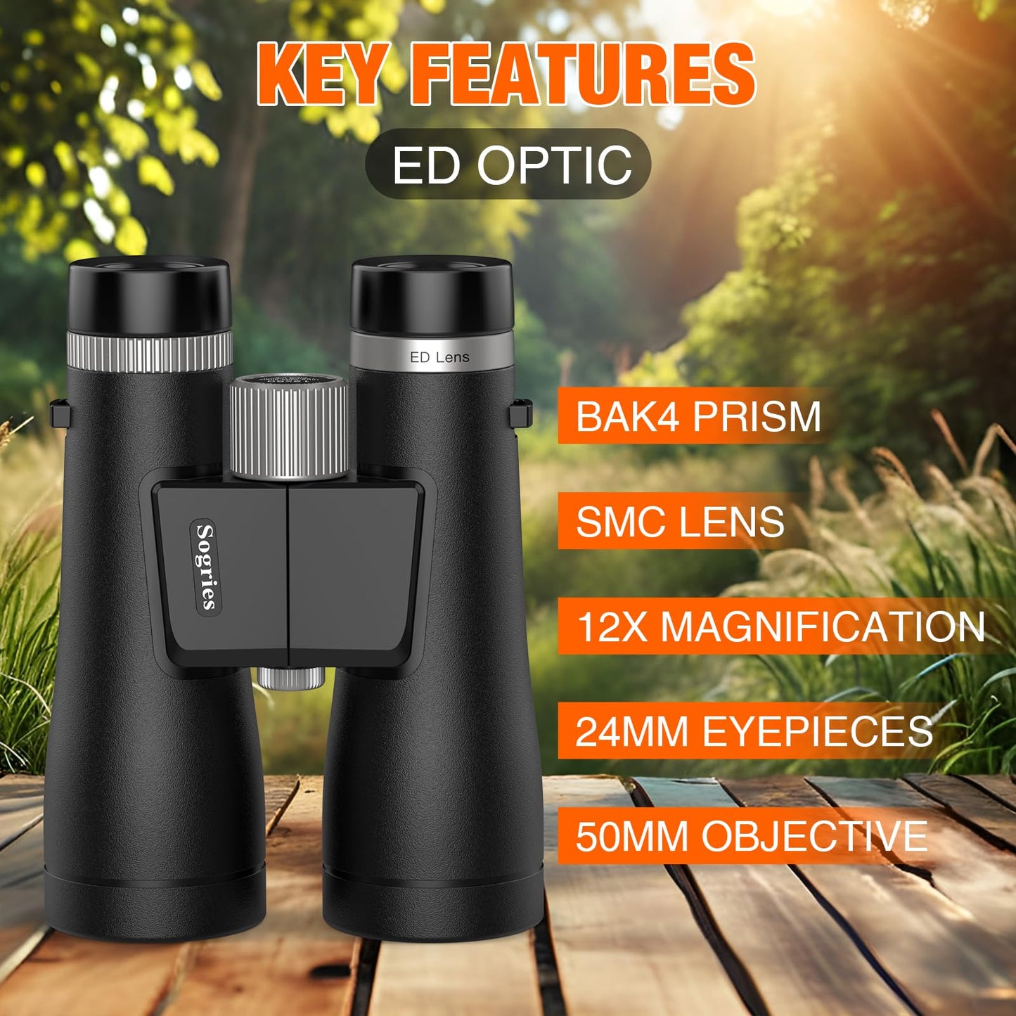 Sogries 12x50 ED Binoculars for Adults High Powered HD Professional Waterproof Optics BAK4 Prism FMC Lens Bird Watching Binoculars for Cruise Ship Travel Hunting Birding Concerts Stargazing Long Range