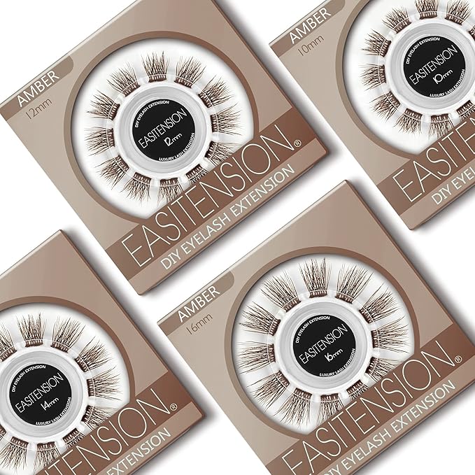 DIY Eyelash Extension, 3D Effect Individual Melt Flare Lash Cluster Natural Lashes Set, Home Eyelash Extension Lashes Pack (12MM-Amber)