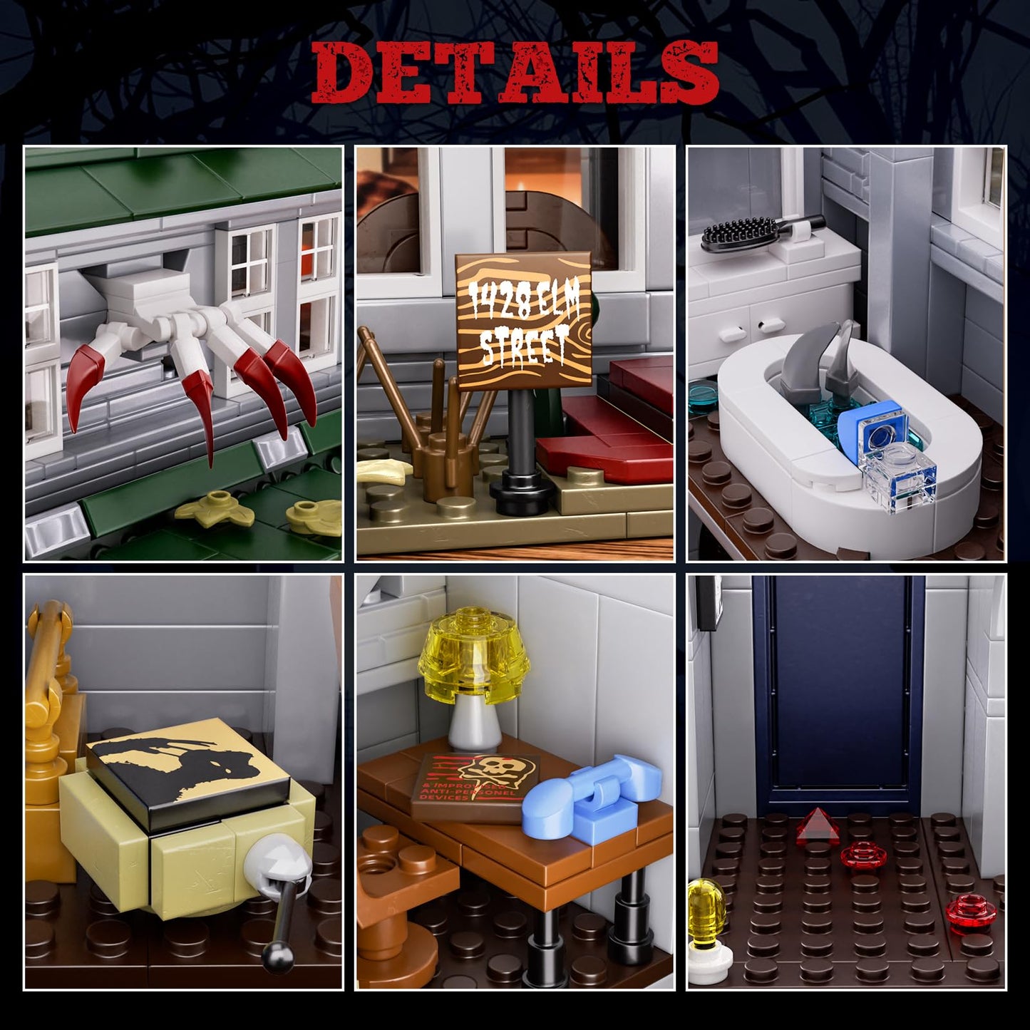 Nightmare Building House Set on Elm Street, Horror Movie Figure & Haunted House Building Blocks, Creative Collectible Decoration Building Toy Halloween Present for Friends and Fans (1099 Pieces)