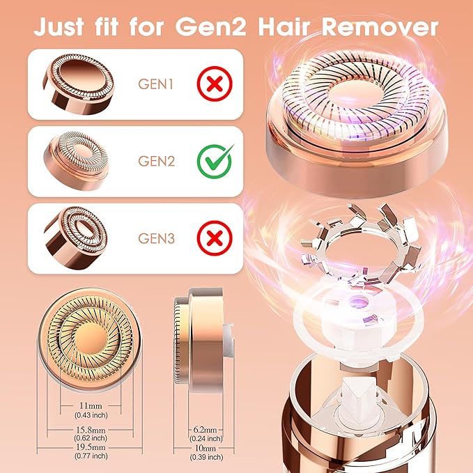 Replacement Heads for Finishing Touch Flawless Gen2, Replacement Blades for Facial Hair Remover Device for Women, 18k Gold Replacement Heads with Flannel Bag(Just fit for Gen2 Device)