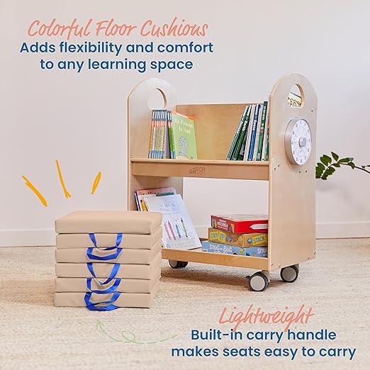 ECR4Kids SoftZone Floor Cushions, Square, Flexible Seating, Sand, 6-Piece