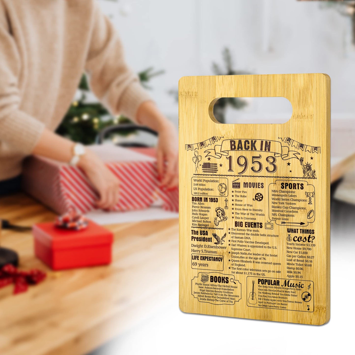 72th Birthday Gifts For Women or Men, Back In 1953 Cutting Board 72th Birthday Decorations, 72 Year Old Anniversary Birthday Gifts