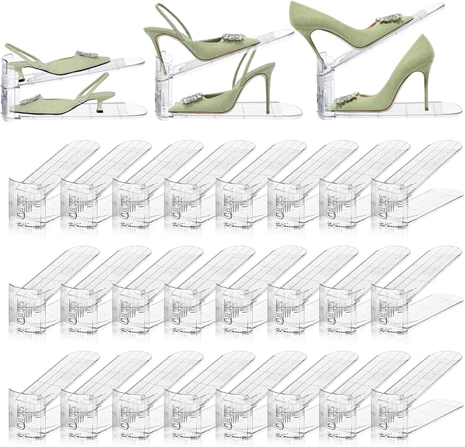 Shoe Slots Organizer,24 Pack Transparent Shoe Stacker Adjustable Shoe Slot Organizer Space Saver Shoe Rack Holder Shoes Storage Organizers for Closet,Transparent