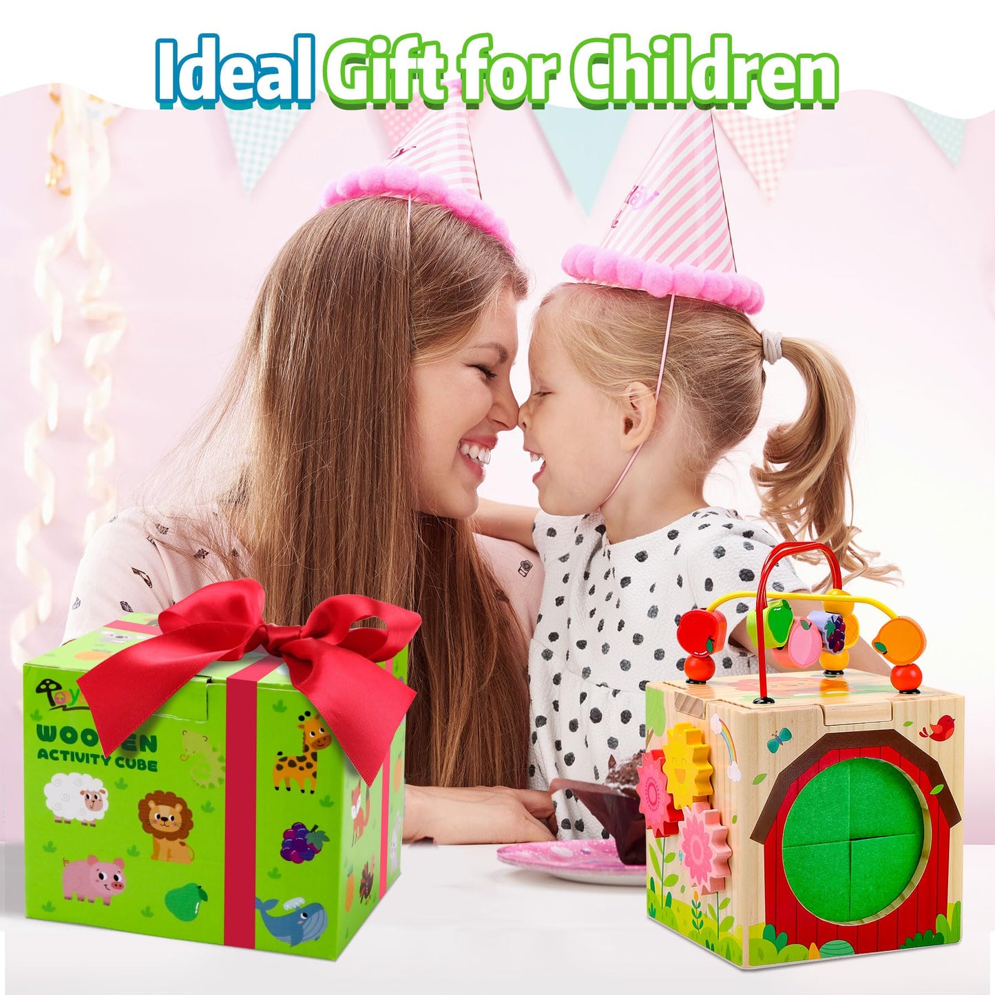 Wooden Activity Cube with Map Farm Game and Mystery Box | Montessori Toys for 1 2 3 Year Old Toddlers | Baby Toys 12-18 Months | First Birthday Gifts for Girls & Boys