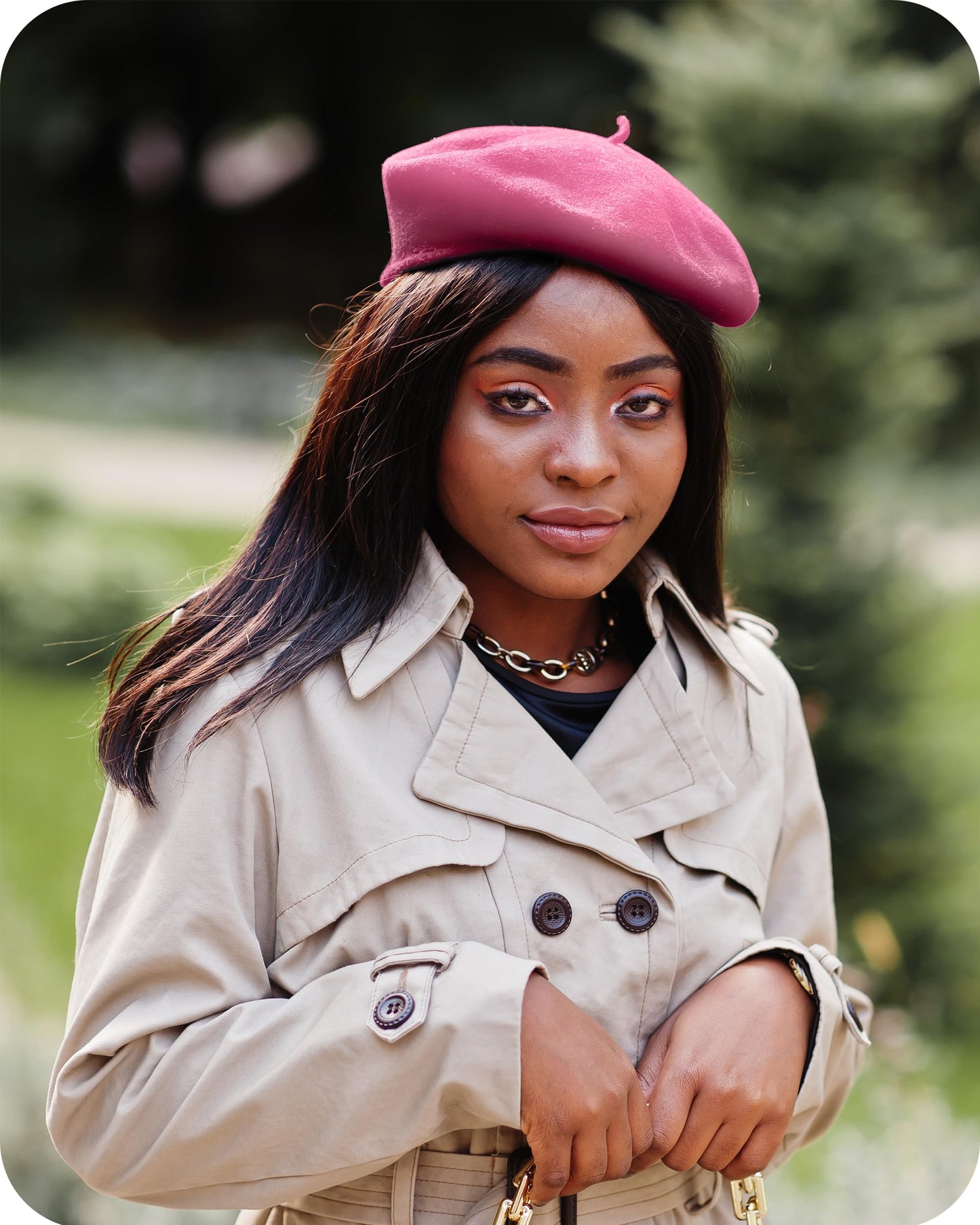 Parquet Solid Color French Beret Wool Material. Classic French, Casual and Chic Lightweight Beanie Cap Hat Pink