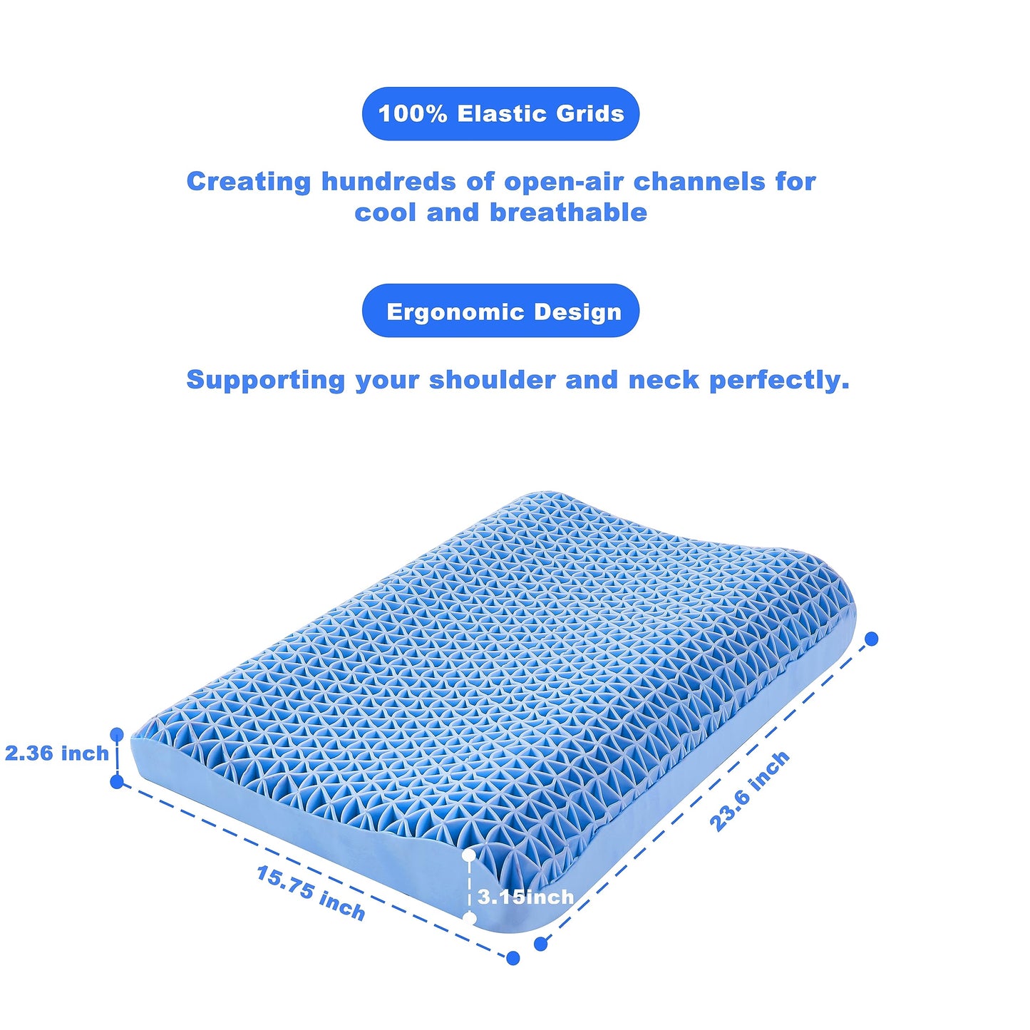 Berklan Pillow for Sleeping with Adjustable Booster 100% Elastic Grid Ergonomic Supportive Neck Oversized Pillow for Hot Sleepers