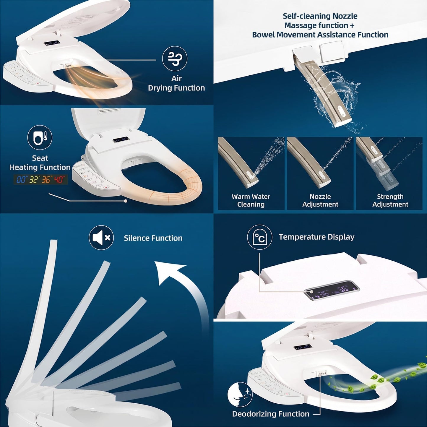 KioGro Electric Heated Bidet Toilet Seat with Touch Panel, Warm Water Wash, Self-Cleaning Nozzle, Warm Air Dryer, Deodorizer, Soft-Close Lid, LED Display & Night Light, Easy Install, Elongated