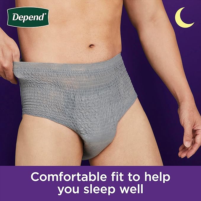 Depend Night Defense Adult Diapers, Incontinence Underwear for Men, Disposable, Overnight, Small/Medium, Grey, 16 Count, Packaging May Vary