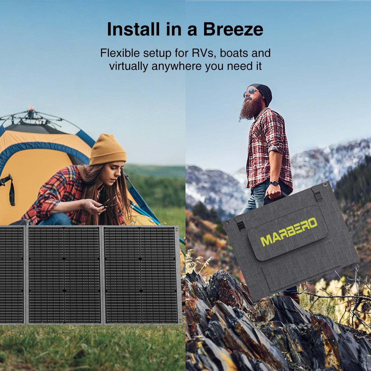 MARBERO 200W Portable Solar Panel for Power Station IP68 Waterproof 200 Watt Foldable Solar Charger >23% High Efficiency Compatible with Solar Generator for Camping RV Outdoor Cloudy