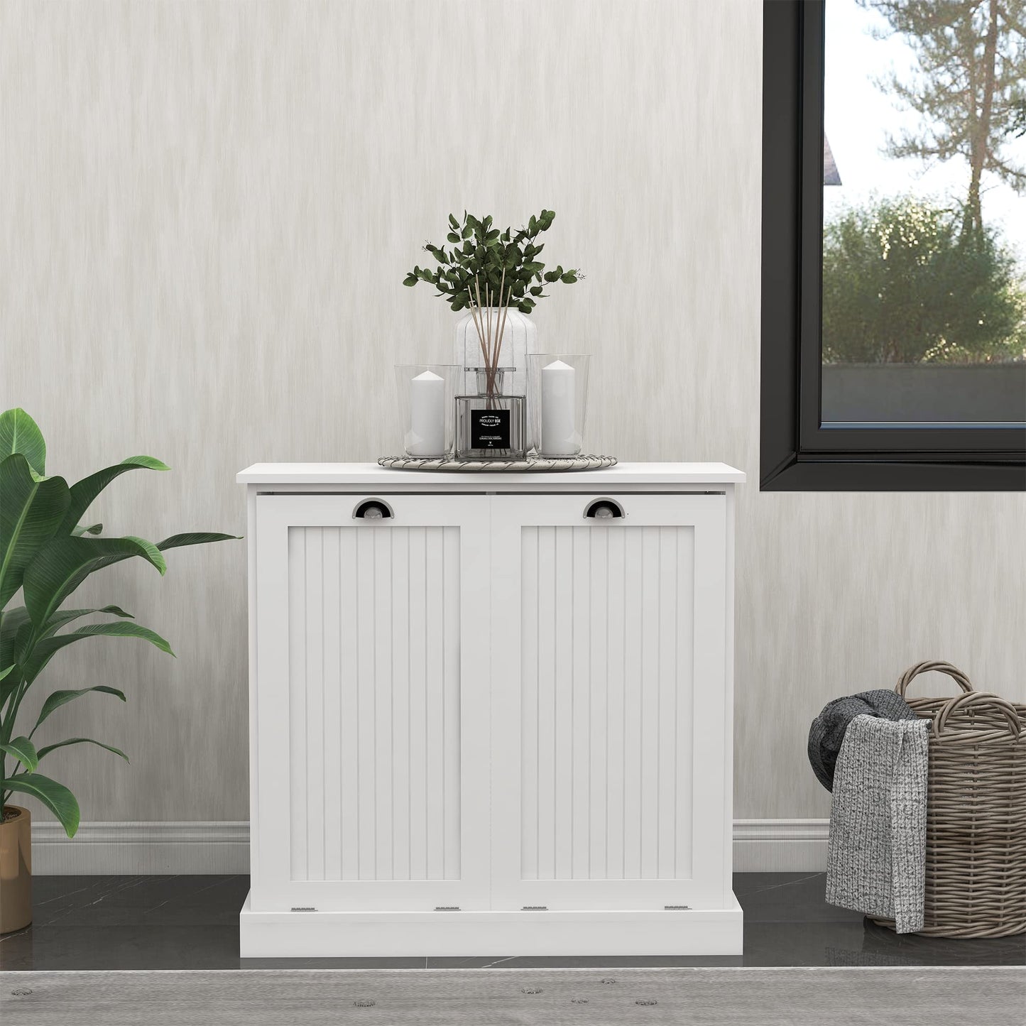 Two Compartment Tilt Out Laundry Sorter Cabinet White