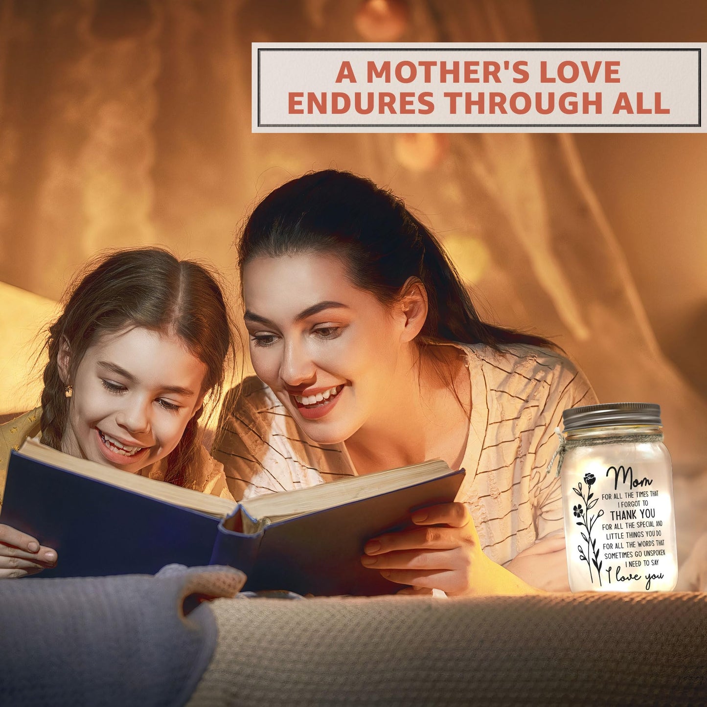 Macorner Mason Jar Night Light for Mothers Day Gifts from Daughter, Son - Birthday Gifts for Mom - Sentimental Best Mom Gift