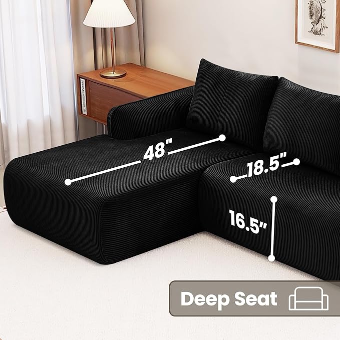 UMBFUN 103" Cloud Sectional Couch for Living Room, Boneless Couch with L-Shape Chaise, Modular Sectional Sofa with Deep Seat, Oversized Modular Sofa for Bedroom, No Assembly Required, Corduroy