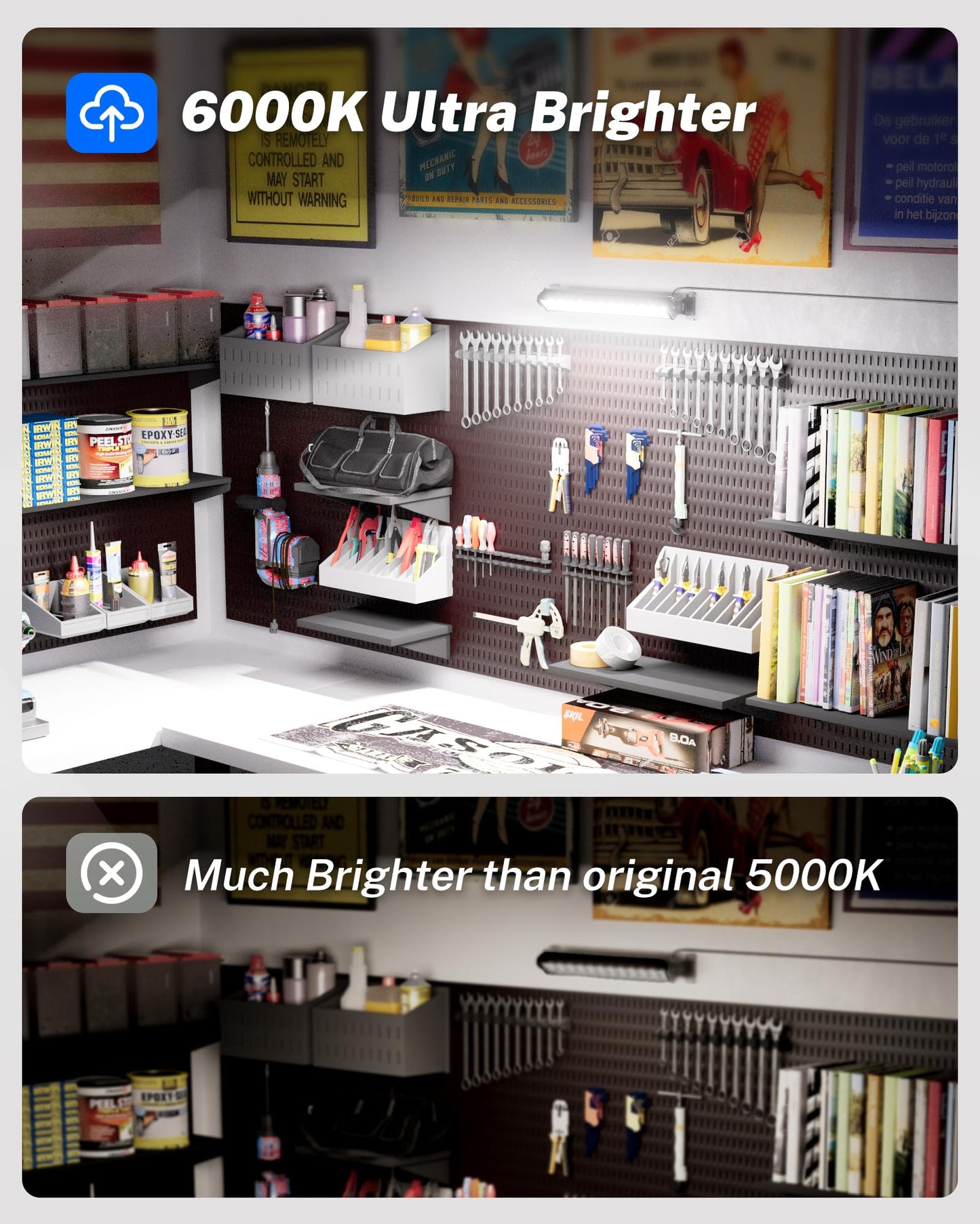 4 Pack LED Shop Lights, 40W 5400LM Plug in Garage Lights with 6.6FT Long Power Cord and On/Off Switch, 6000K Daylight White Work Light for Garage, Workshop, Warehouse