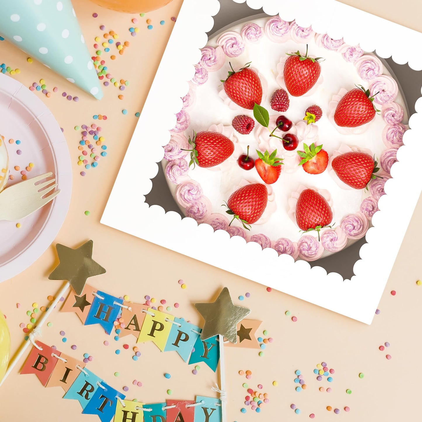 3 Pack Cake Boxes, 10x10x8 Inches Tall Cakes Box with Window, White Cake Boxes with Cakes Boards, Square Bakery Box, for Cake, Treat Cookie Dessert, Pastry, Birthday Party, Mother's Day, Weddings