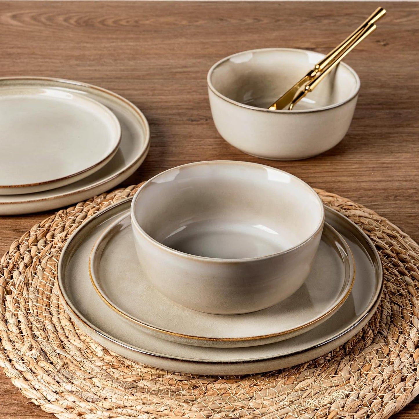 AmorArc Stoneware Dinnerware Sets,Round Reactive Glaze Plates and Bowls Set,Highly Scratch Resistant | Dishwasher & Microwave Safe Dishes Set,Service for 4 (12pc)