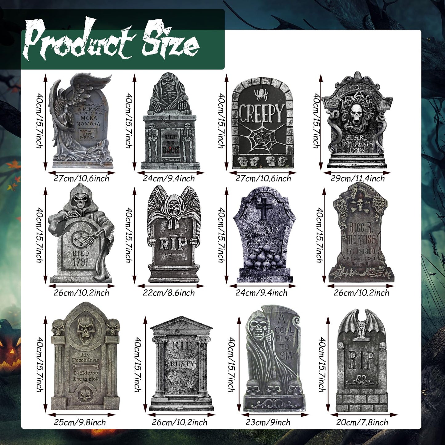 Kigley 12 Pcs Halloween Tombstone Yard Signs Decorations Tombstone Yard Sign Stakes Plastic Gravestone Headstone Yard Signs Outdoor Halloween Lawn Decorations for Halloween Props Lawn Decorations