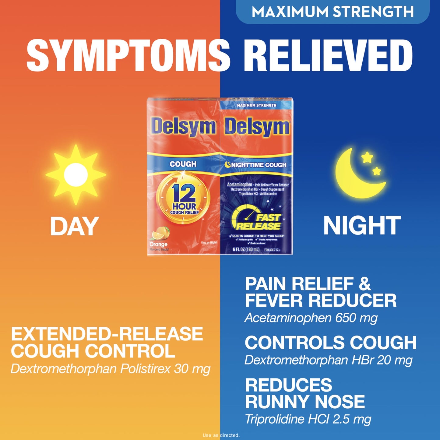 Delsym 12 Hour Cough 5 oz. and Nighttime Fast Relief 6oz, Combo Pack
