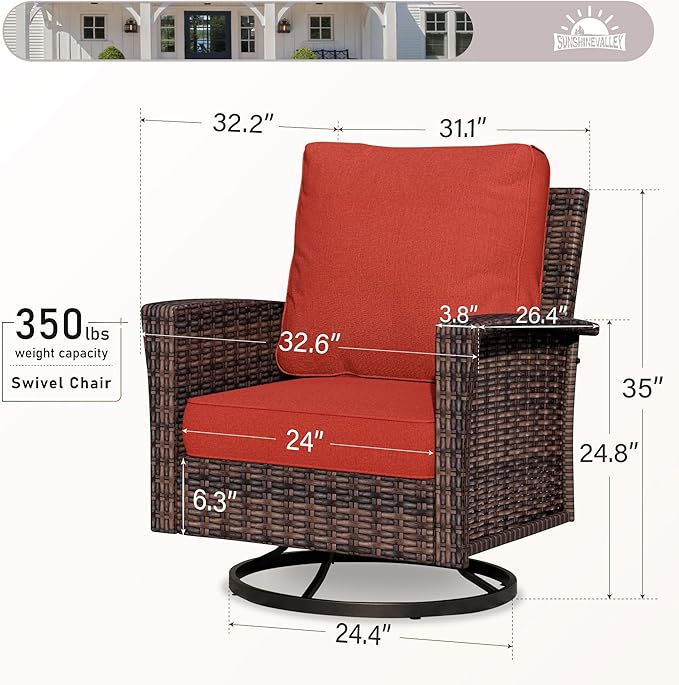 SUNSHINE VALLEY Patio Wicker Swivel Chairs Set of 2, Outdoor High Back Chairs with 5.5" Waterproof Cushions, Outdoor Furniture Set for Deck Porch and Yard, Peacock Blue