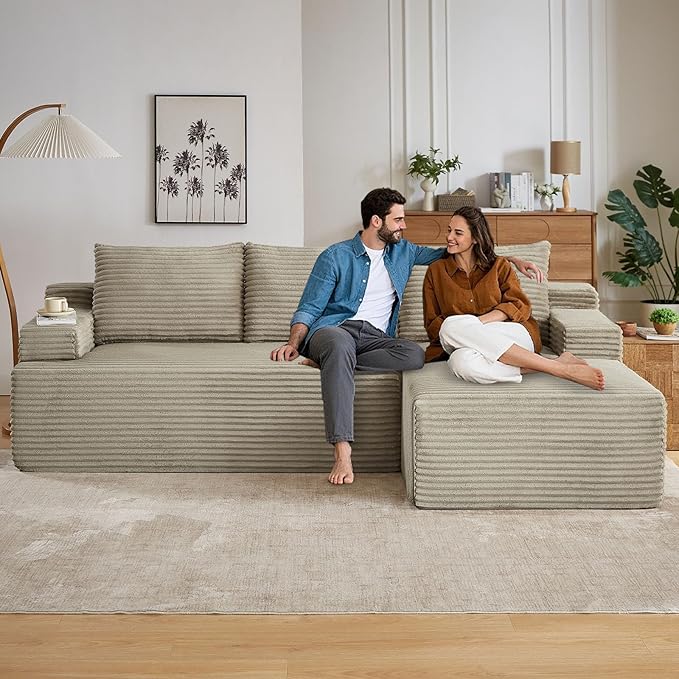 96" Cloud Sectional Couch with L-Shape Chaise, Modern Corduroy Boneless Couch for Living Room,Memory Foam Sofa with Deep Seat,No Assembly Required (Camel,Right-Facing Chaise)