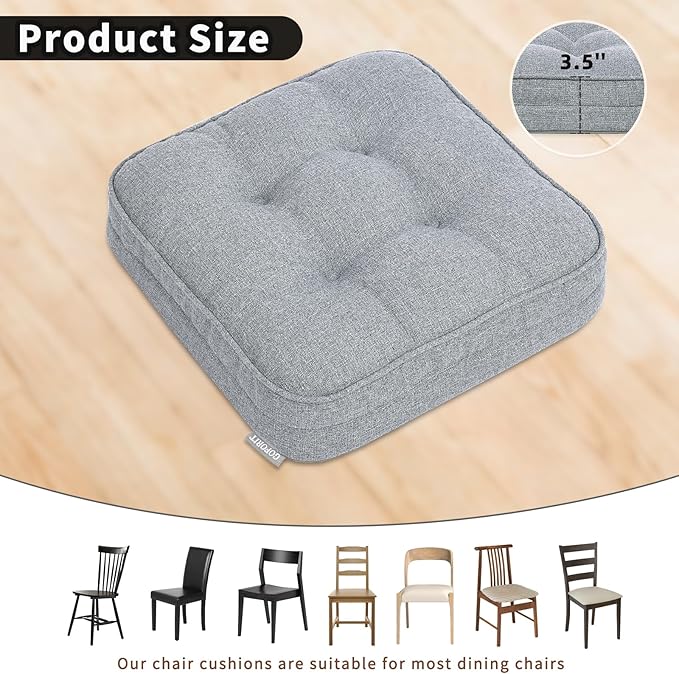 GOFORIT Chair Cushions Set of 2,Tufted Shredded Memory Foam Chair Pads, Non-Slip Seat Cushions with Removable Cover, 16'' x 16'', 2 Pack,Grey