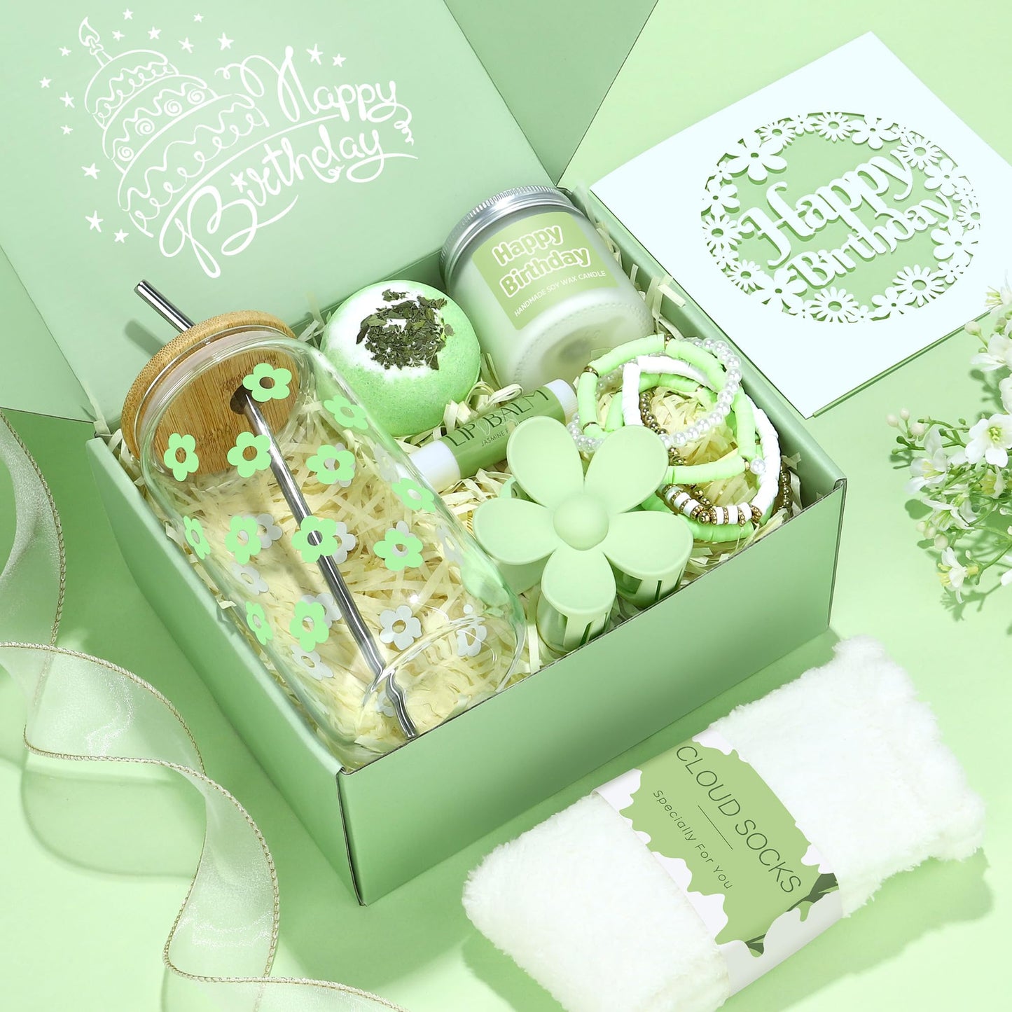Birthday Gifts for Teen Girls, Women, Teenage Girl Birthday Gift Sets for Teen Girls Tween Gifts for Teenage Girl Cute Daisy Aesthetic Glass Cup Gift Basket for Teens, Women, Her, Friend, Sister