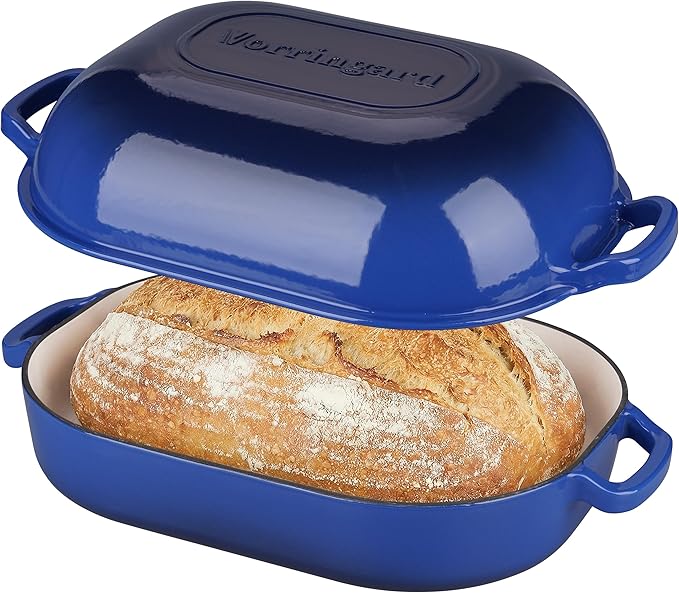 Large Cast Iron Dutch Oven Dome Pot with Lid, Enameled Bread Oven, Bread Pan for Homemade Sourdough Bread Baking, 9QT, Blue