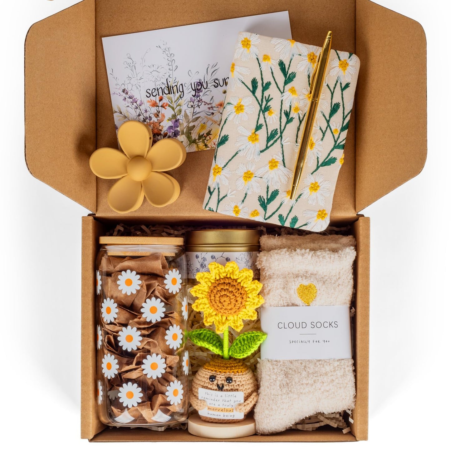 Birthday Gifts for Women, Self Care Gifts Baskets for Women Teen Gifts, Sending Sunshine Sunflower Care Package for Girls, Friendship, Her, Mom, Sister, Best Friend, Coworker