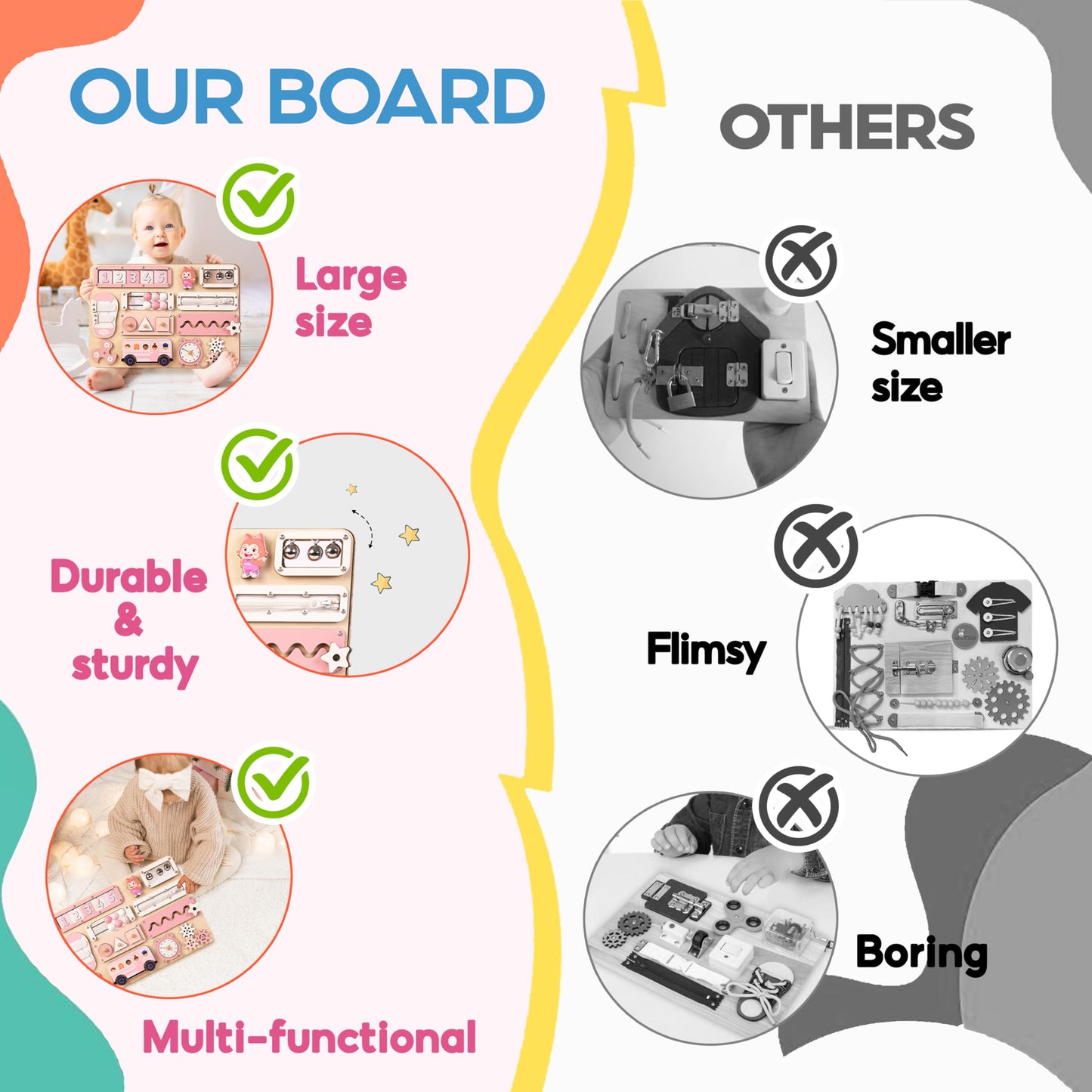 Kalotoys Large Busy Board Montessori Toys for 1 2 3 Year Old - Sensory Toys for Toddlers 1-3 - Fine Motor Skills & Early Learning - Montessori Gift for Boys & Girls - Travel-Friendly & Safe