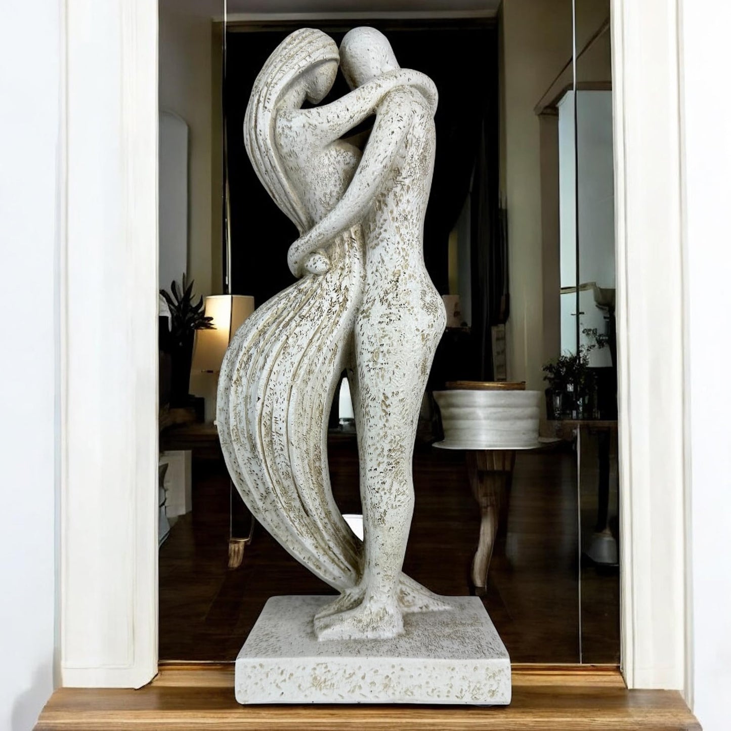 Top Brass Eternal Embrace Romantic Couple Sculpture – 12 1/2” Resin Lovers Statue (Graphite Kiss & Moon-wash Limestone) – Modern Home Décor Wedding Anniversary Love Art (Moon-wash Limestone)