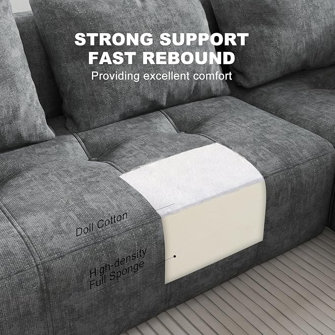 105" Modular Sectional Couches for Living Room, Cloud Sectional Couch with Deep Seat, Convertible L-Shape Couch, Upholstered Couches for Living Room Bedroom, No Assembly Required, Grey (Slub Fabric)