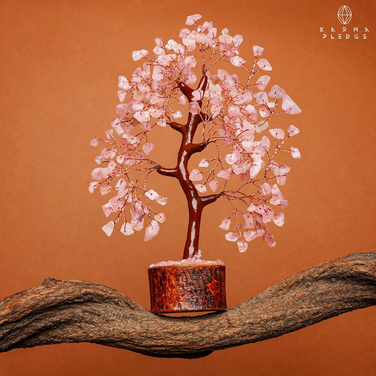 KARMAPLEDGE Rose Quartz Crystal Tree of Life for Women Office Decor, Good Luck, Money, Meditation, Positivity, Handmade Healing Crystal Stones Bonsai Tree Spiritual Birthday Gifts for Women