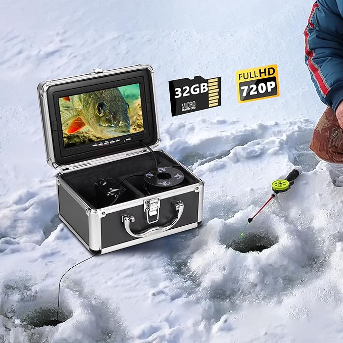 Underwater Fishing Camera FishPRO® HD720P - w/DVR-External 32GB Card, 7'' Ice Fishing Camera [Aluminum Box], Fish Finder I...