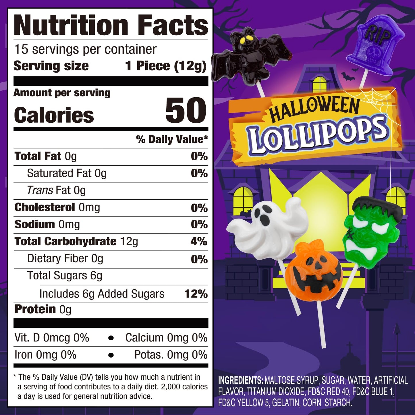 Amos Halloween Candy Lollipop, Monster Variety Suckers Individually Wrapped, Spooky Candies for Trick or Treat (6.35oz,15 Pcs)
