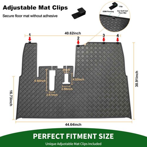 Cartalia Golf Cart Floor Liner Mat 8mm Thick Rubber Full Coverage Only Fit for 2007-2016 Yamaha Drive (Gen1), G29, YDR, Adventurer Carts Diamond Deluxe Non-Slip Front Feet Mat Replacement - Black Trim