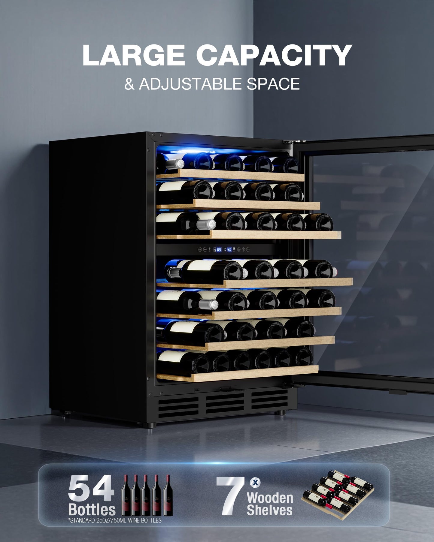 ICEVIVAL 24 Inch Dual Zone Wine Fridge, 54 Bottle Under Counter Refrigerator for Built-in or Freestanding, Wine Cooler for Bottles with Glass Door, Removable Shelves for Home, Office (Blcak)