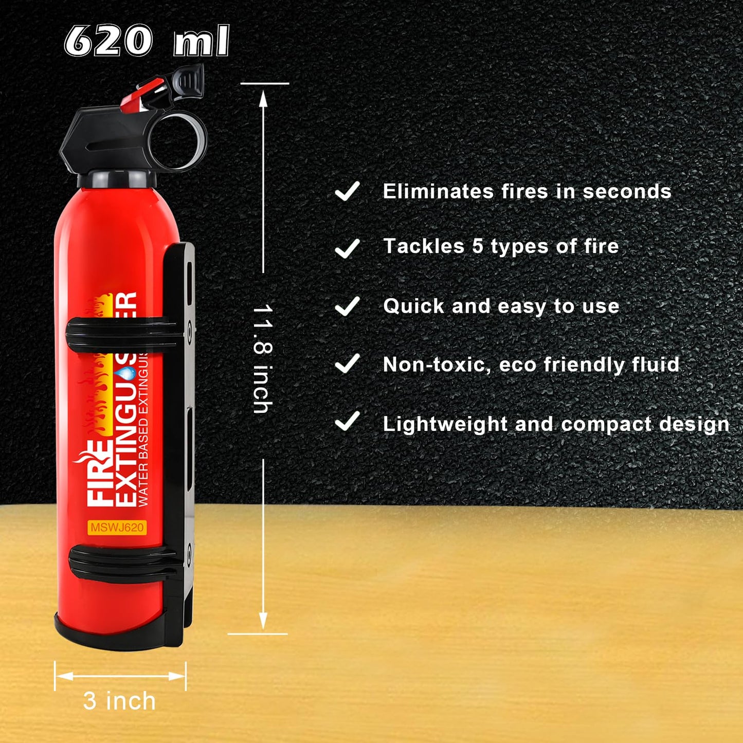 Fire Extinguisher for Home, 3Pack Car Fire Extinguisher with Mount, 4 in 1 Portable Kitchen Fire Extinguisher for A, B, C, K Category, 620ml Water-Based Fire Extinguisher for Truck Boat Home Office