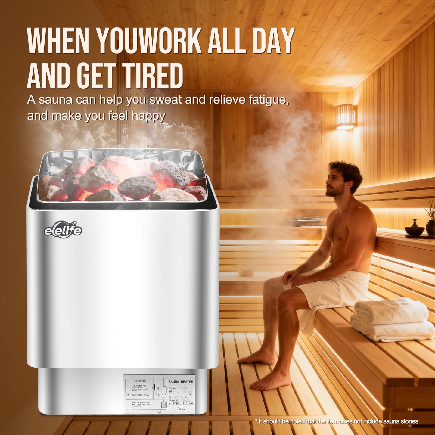 Sauna Heater, 9KW 220V Electric Sauna Stove, Steam Bath Sauna Heater with External Digital Controller, for Cubic Feet, Home Hotel Spa Shower,All stainless steel body (split machine)