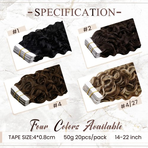 Hetto Curly Tape in Hair Extensions Human Hair Curly Black Tape in Hair Extensions Real Human Hair Tape in Extensions Natural Curly Black Hair Extensions Invisible 20 Inch 20Pcs 50g #1 NW
