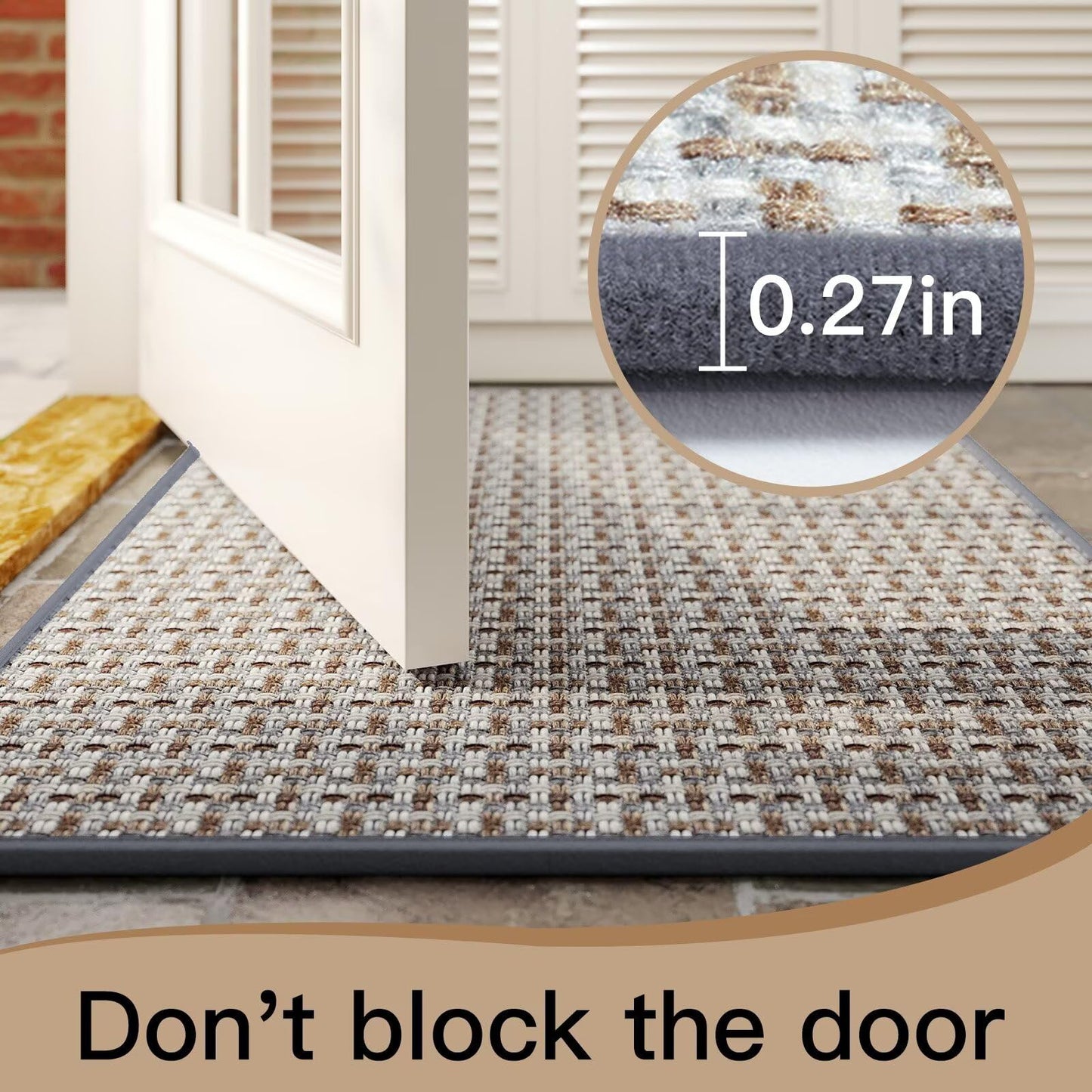 Door Mat 17"x30",Door Mat Indoor Entrance Dirt Resistant and Absorbent Non-Slip Rubber Backing Front Door Mats Washable Low-Profile Indoor Mats for Entryway, Inside Entrance Easy Clean Gray