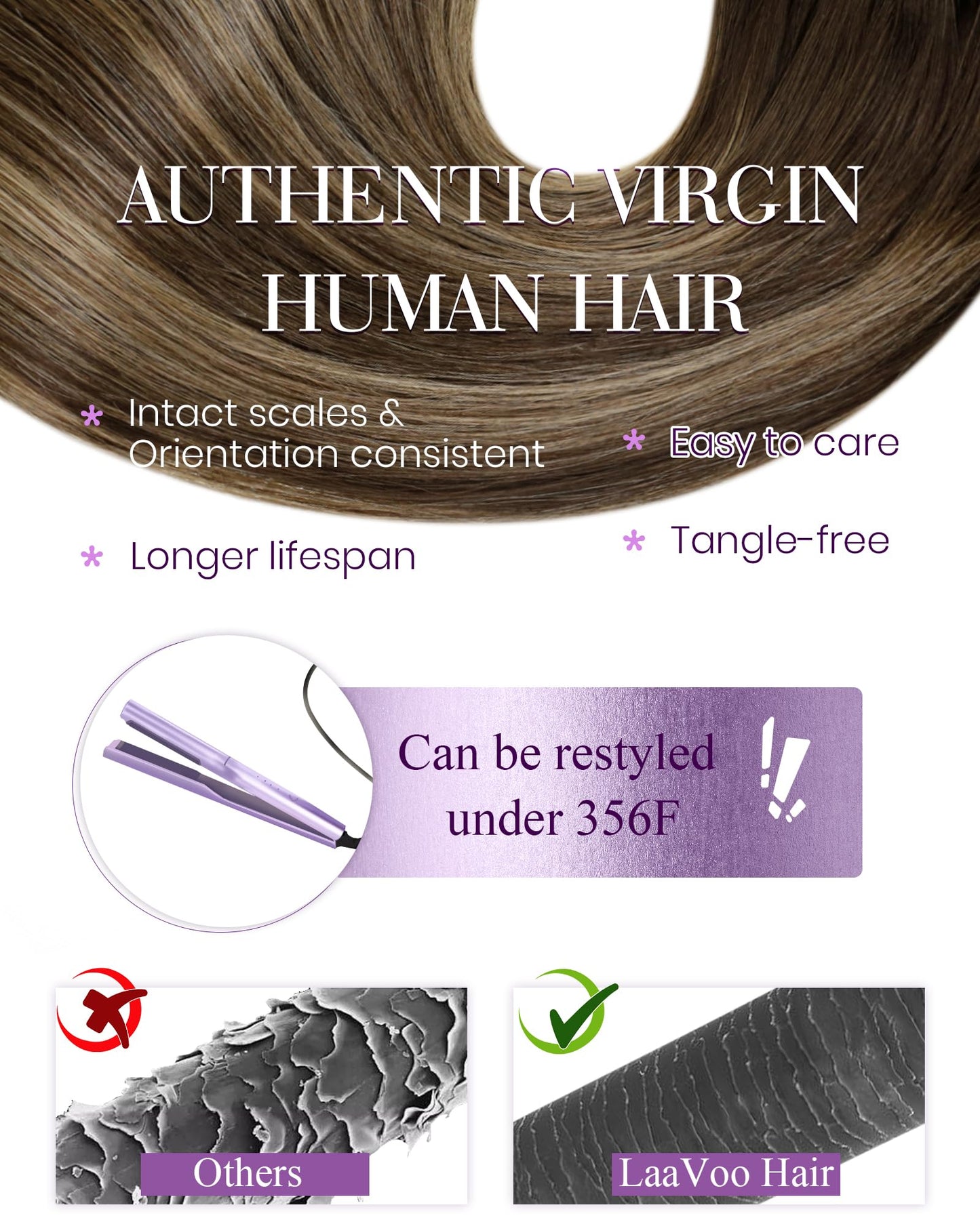 LaaVoo Itip Human Hair Extensions Balayage I Tip Hair Extensions Human Hair Balayage Dark Brown to Caramel Brown I Tips Hair Ext