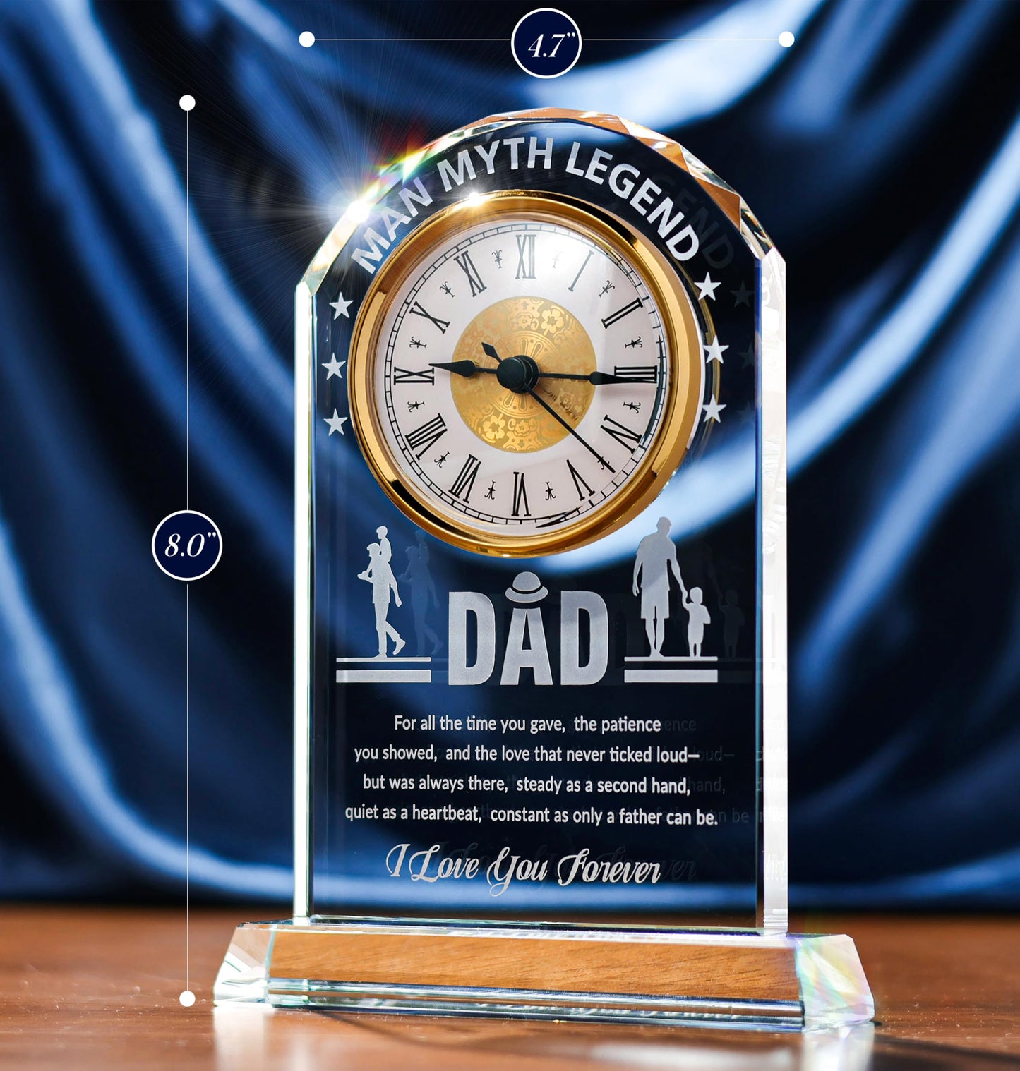 Sttokilly Dad K9 Crystal Clock Gifts from Daughter or Son,Elegant Desk Clock with Base for Father‘s Day,Birthday Gift Idea for Dad Who Wants Nothing，Sentimental Keepsake Present for Father