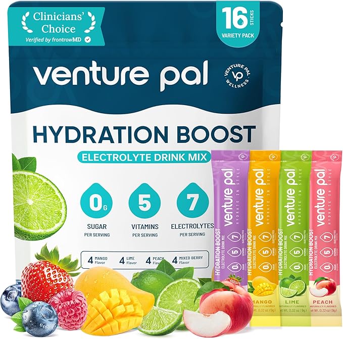 Venture Pal Sugar Free Electrolyte Powder Packets - Liquid Daily IV Hydration Packets | Electrolytes Drink Mix with 5 Vita...